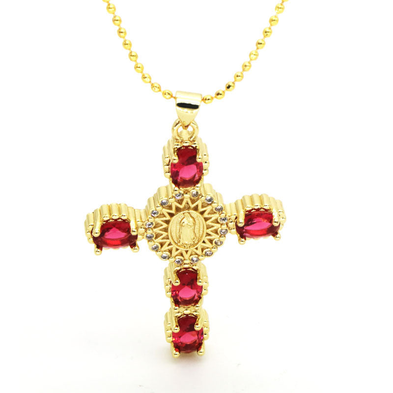 Colored Zircon Cross Necklace For Women