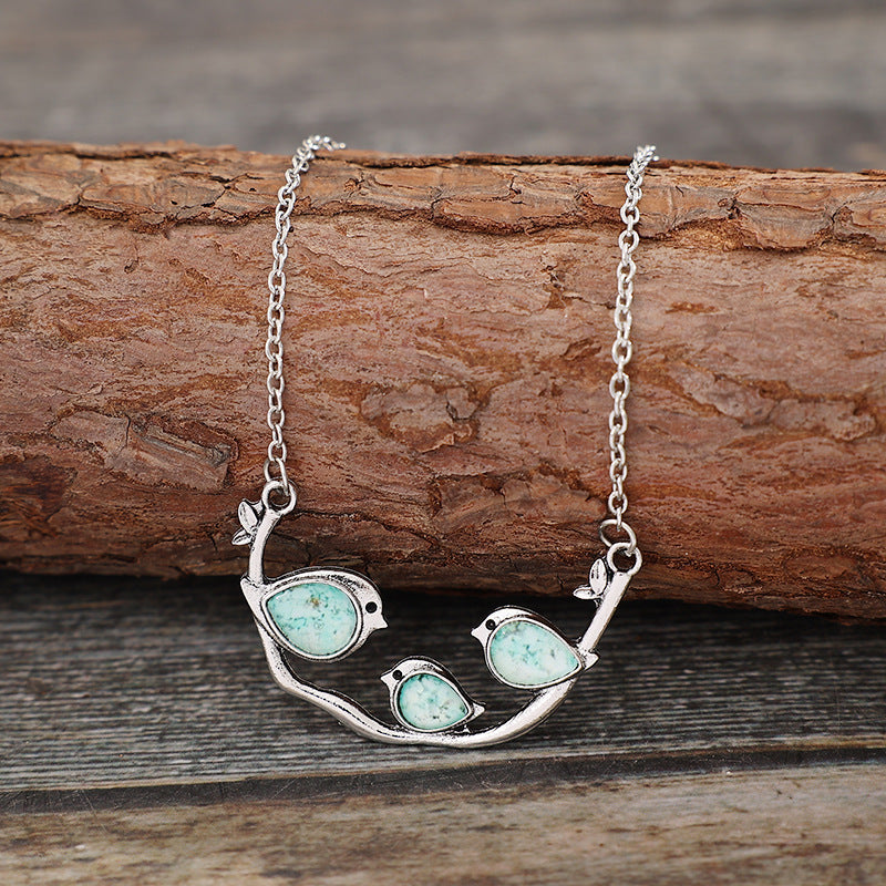 Collier autocollant rétro oiseau moineau bleu ciel, pendentif Simple et élégant