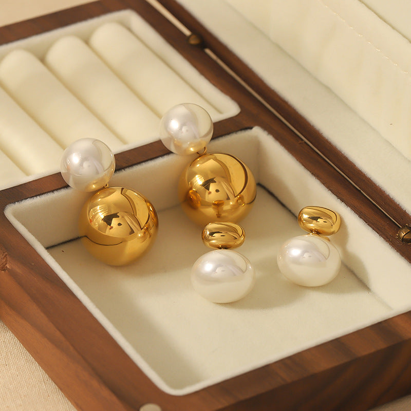 Pendientes de perlas redondas de moda de todo fósforo de acero inoxidable en forma de C