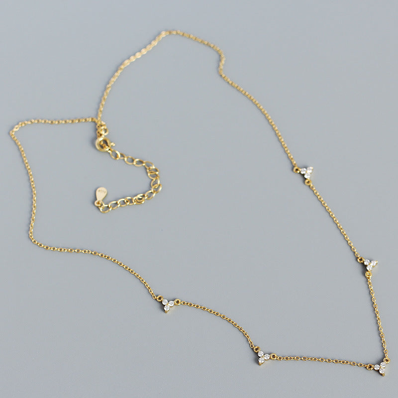 Collier géométrique en argent S925, européen et américain, micro-incrusté de trois zircons, Design