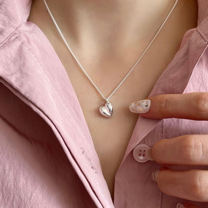 Collier en argent Sterling 925 avec cœur aimant pour femme, ornement en or tridimensionnel, Simple