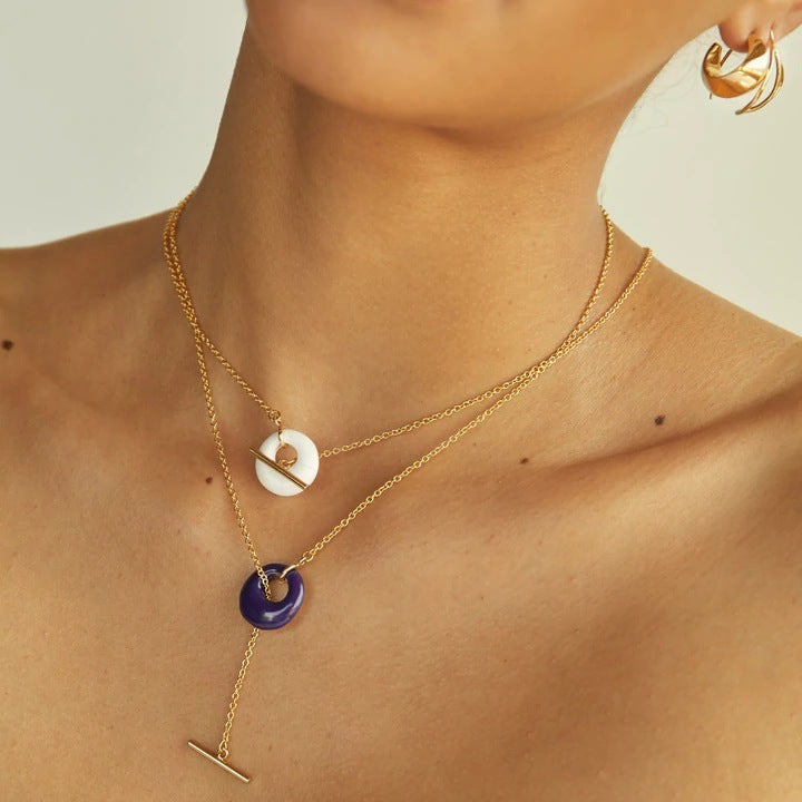 Chaîne de perles boule créative à la mode, pendentif en pierre naturelle, collier en acier inoxydable en or 18 carats pour femmes