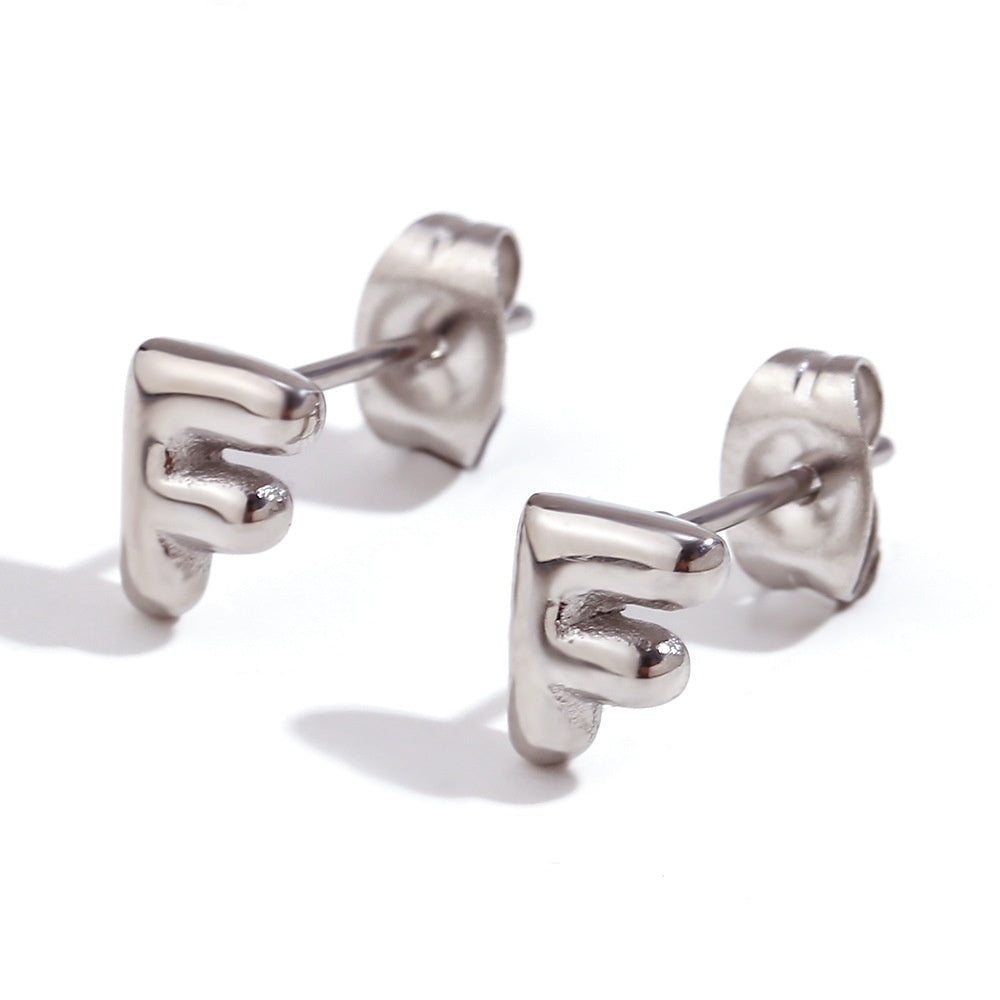 Titanium Steel Earrings 18K Gold Mini Alphabet Letter Earrings Women