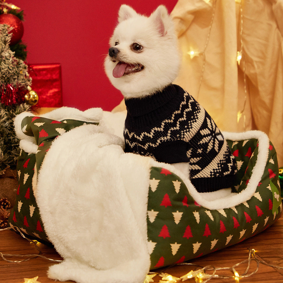Animaux noël canapé chien lits fond imperméable doux pur coton lit chaud pour chien noël doux lit pour animaux de compagnie chat lit amovible hiver
