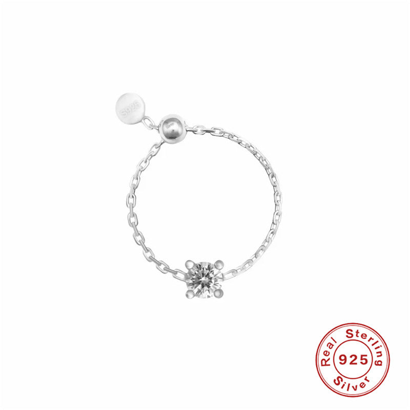 S925 Sterling Silver Inlaid Artificial Diamond Open-end Zircon Chain Adjustable Index Finger Ring