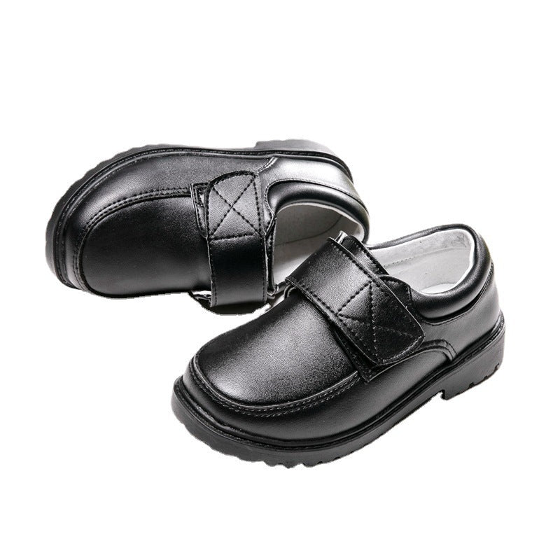 Chaussures en cuir britanniques noires à Velcro pour étudiants, pour garçons