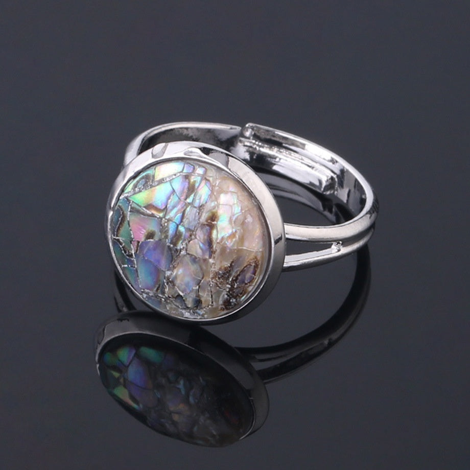 Women's Shell Ornament Convex Adjustable Stitching Circular Section Ring