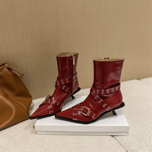 Bottines pointues à boucle de ceinture avec croix aiguille pour femmes