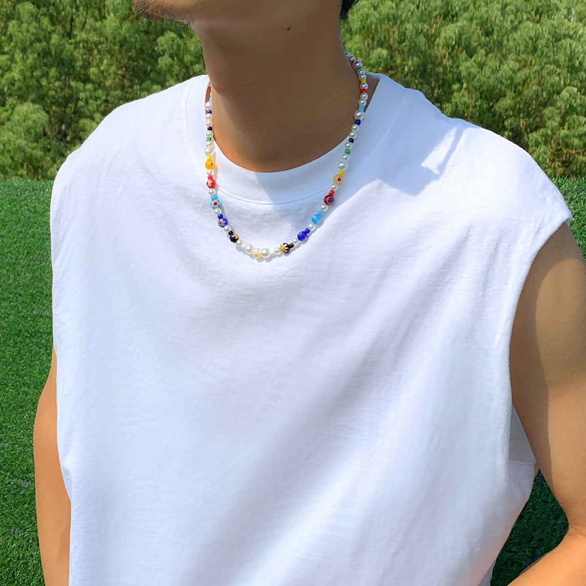 Colored Glaze Small Flower Stitching Color Beaded Necklace