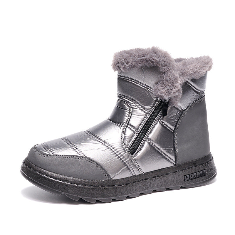 Bottes de neige épaisses en peluche pour femme, avec fermeture éclair latérale, plateforme haute, chaussures chaudes en coton, solides, imperméables, bottes de marche en polaire, hiver