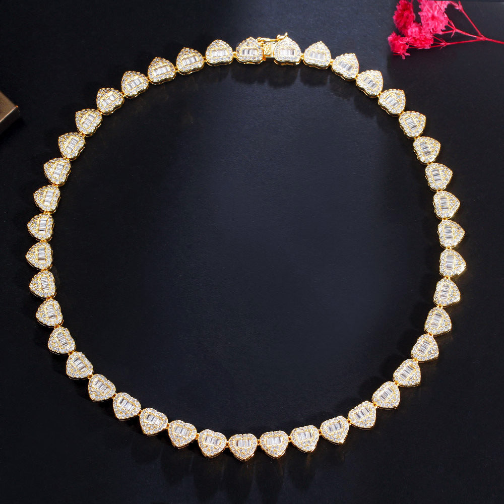 Collier Hip Hop en Zircon en forme de cœur cubain, plein de diamants, couture de cœur de pêche