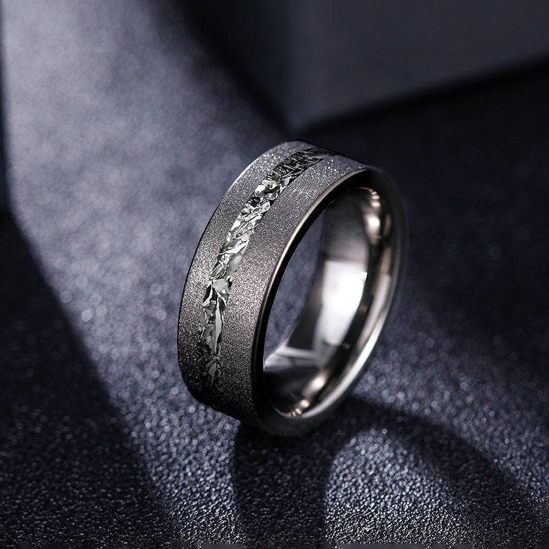 Anillo de tungsteno de escoria de aluminio roto con arena negra para hombre