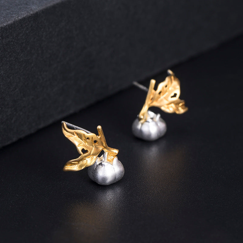 S925 Silver Personalized Ethnic Style Creative Persimmon Stud Earrings