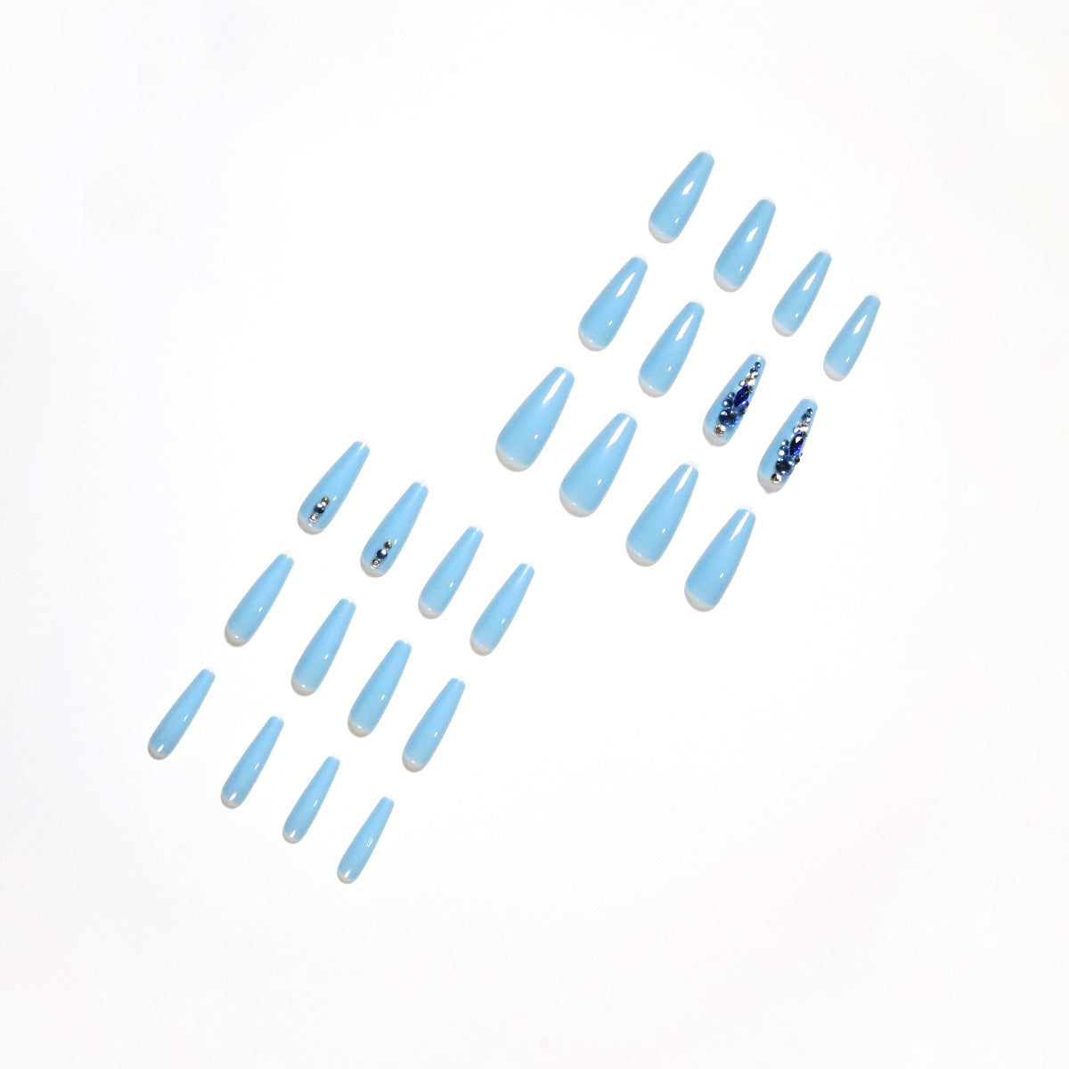 Fake Nails Full Diamond Series Wear Dark Blue White