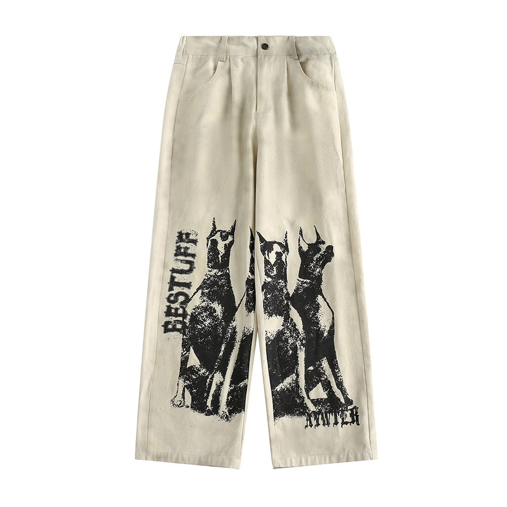 Doberman Pinscher Printed Trousers Men's Hip Hop Loose