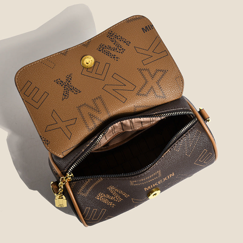 Bandolera de hombro con estampado retro para mujer, pequeña, de doble cara, a la moda, combina con todo