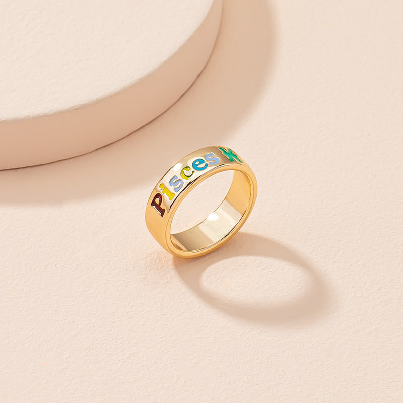 Oil Dripping Twelve Constellation Free Size Rings