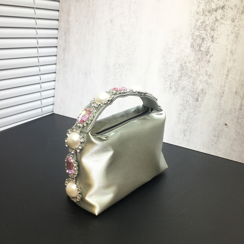 Sac de dîner en perles de strass et de fleurs, pochette en soie et diamants