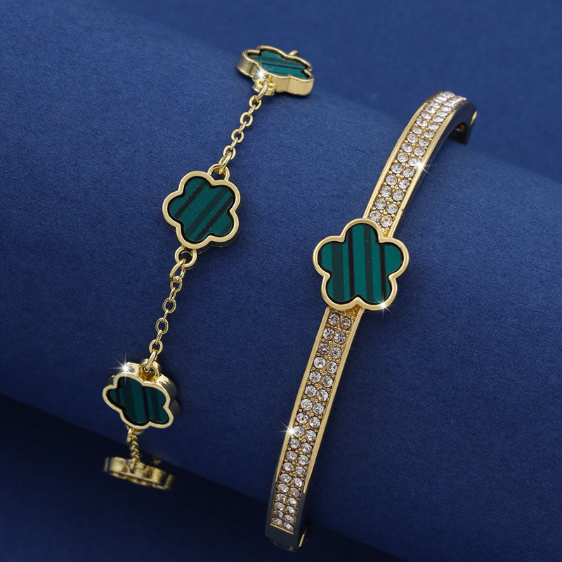 Bracelet porte-bonheur à cinq pétales de fleurs, deux pièces, à cinq feuilles, pour femmes