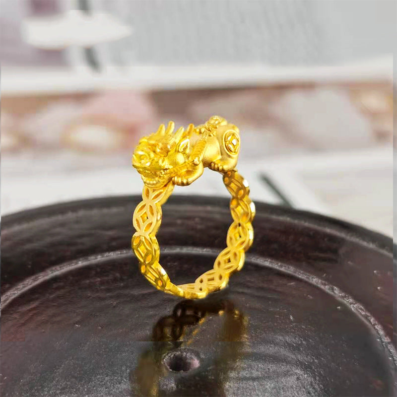 Brass Gold Plated Money Drawing And Luck Changing Coin Pixiu Ring
