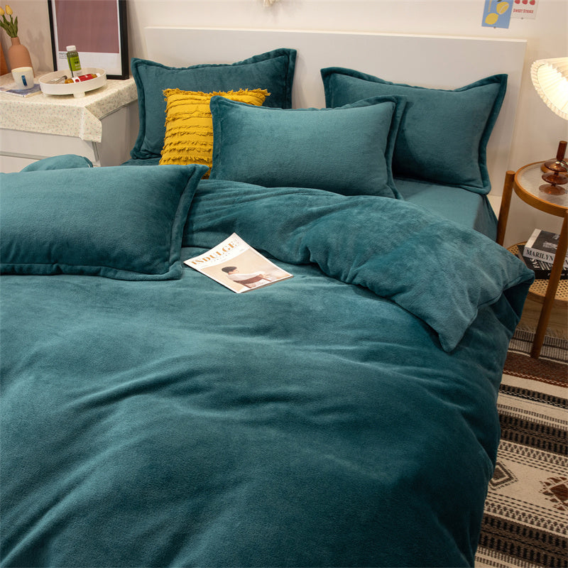 Housse de couette quatre pièces en peluche polaire double face jaune chaud