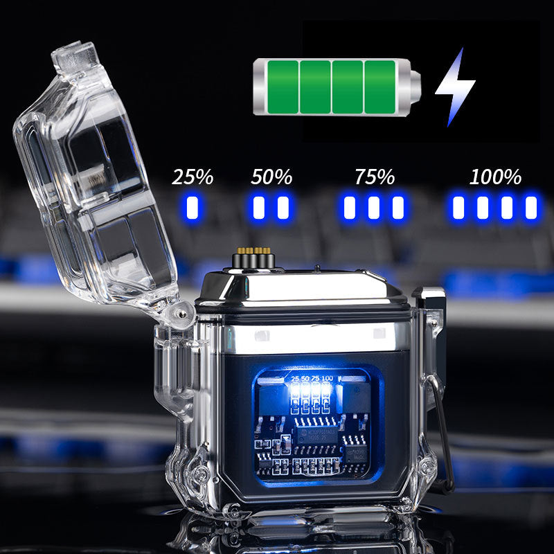 Briquet USB coupe-vent Double arc allume-cigare coque transparente étanche briquets à impulsions électroniques