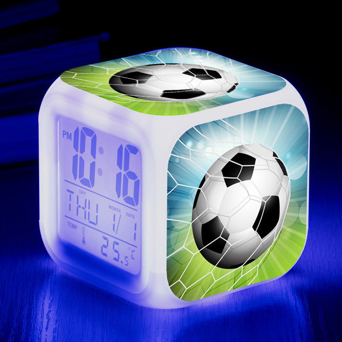 Modèle de Football petit réveil horloge carrée étudiant enfants alarme muette
