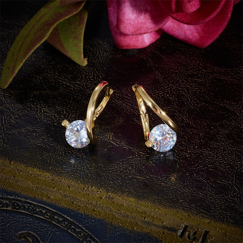 Boucles d'oreilles en cuivre plaqué or véritable, Clip d'oreille Simple en Zircon, petites boucles d'oreilles clignotantes exquises