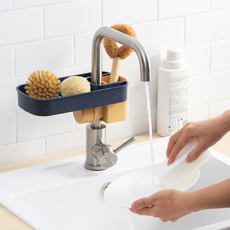 Estante para fregadero, escurridor de esponja y jabón, cesta de almacenamiento, bolsa, soporte para grifo, soporte ajustable para baño, fregadero, accesorios de cocina