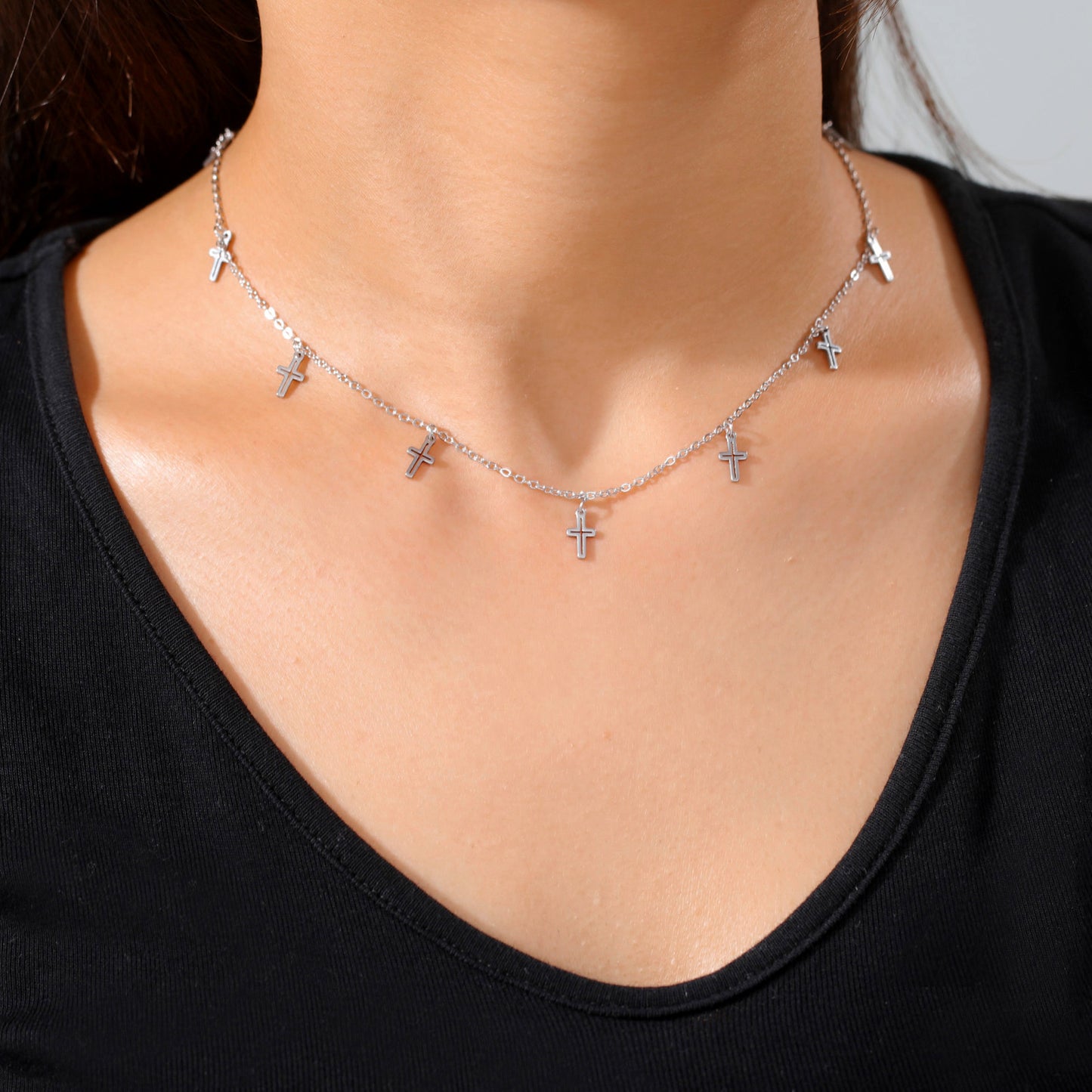Titanium Steel Cut Advanced Clavicle Chain Cross Pendant