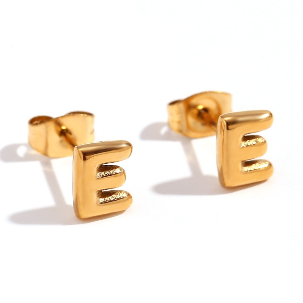 Titanium Steel Earrings 18K Gold Mini Alphabet Letter Earrings Women