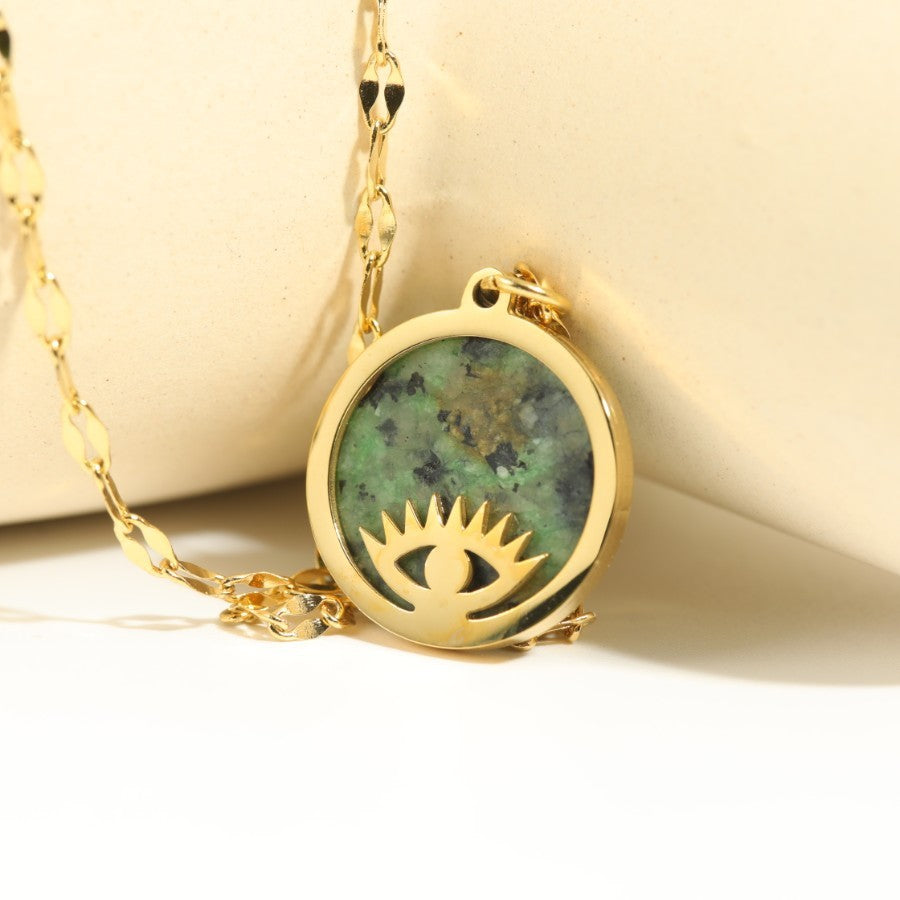 Collier en pierre naturelle Simple, placage en acier inoxydable, lumière du soleil, or véritable 18 carats