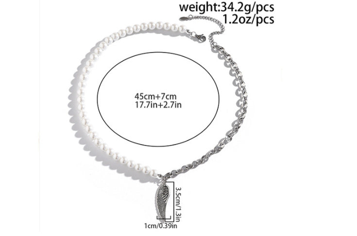 European Hip Hop Stainless Steel Pearl Stitching Necklace
