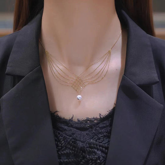 Women's Mermaid Pearl Lace Multi-layer Necklace