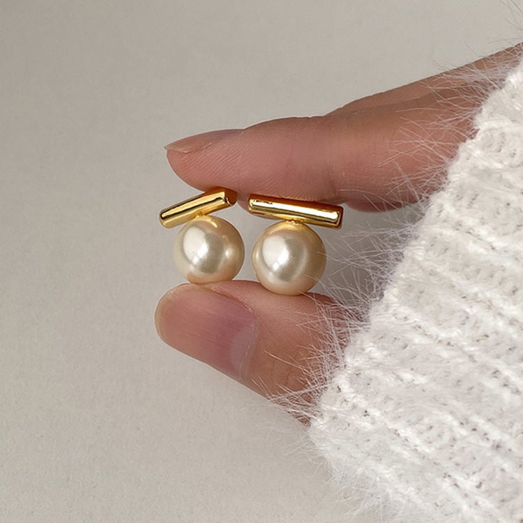 Boucles d'oreilles à tige en métal et perles pour femmes