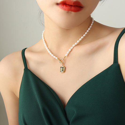 Chaîne de clavicule en Zircon, ornement rétro, perle d'eau douce, boucle OT