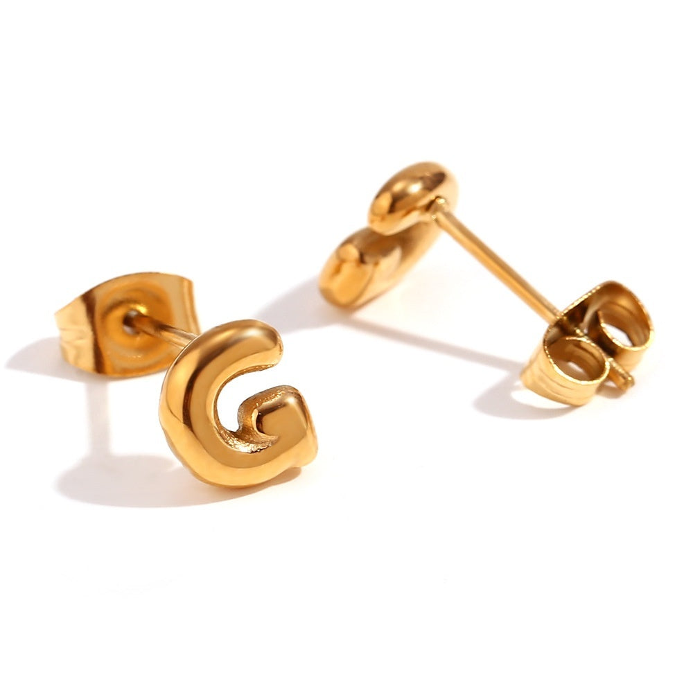 Titanium Steel Earrings 18K Gold Mini Alphabet Letter Earrings Women