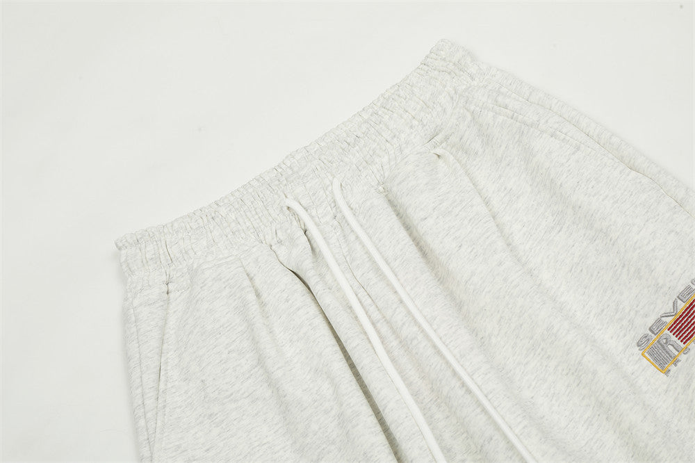 Simple Embroidered Loose Straight Velvet Trousers