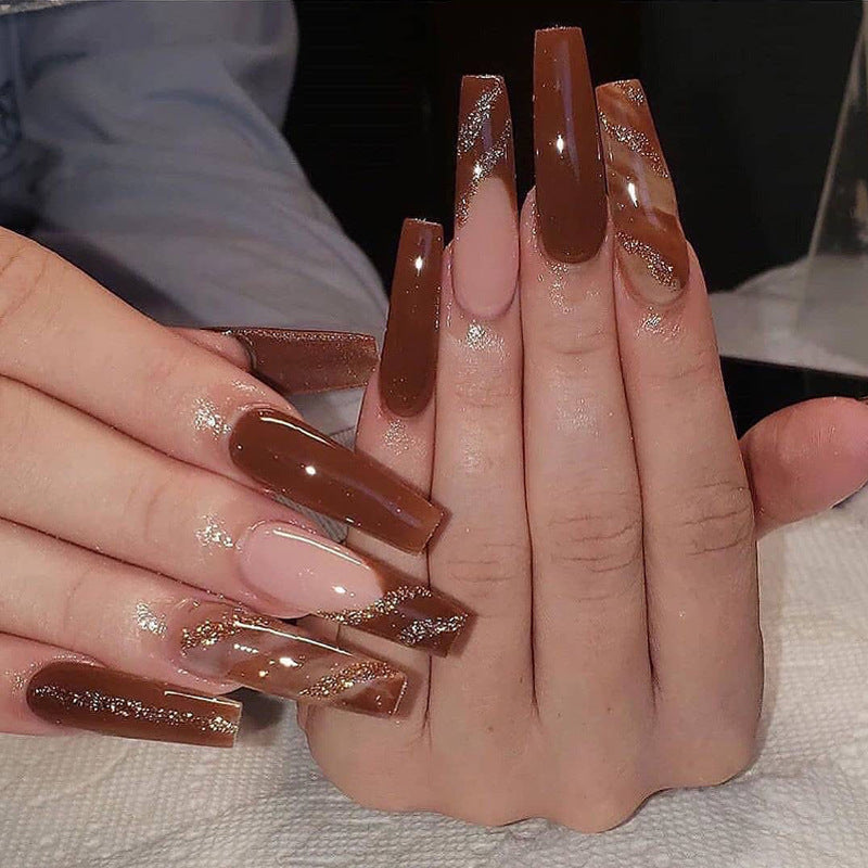 Porter des ongles feuille d'érable rouge manucure français pointe d'ongle Long Patch d'ongle presse sur les taches d'ongle manucure