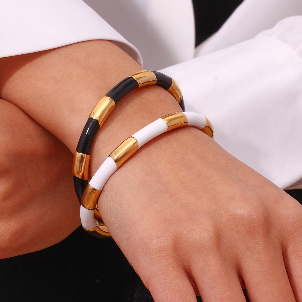 Women's Stainless Steel Open Solid Segmented Drip Bracelet
