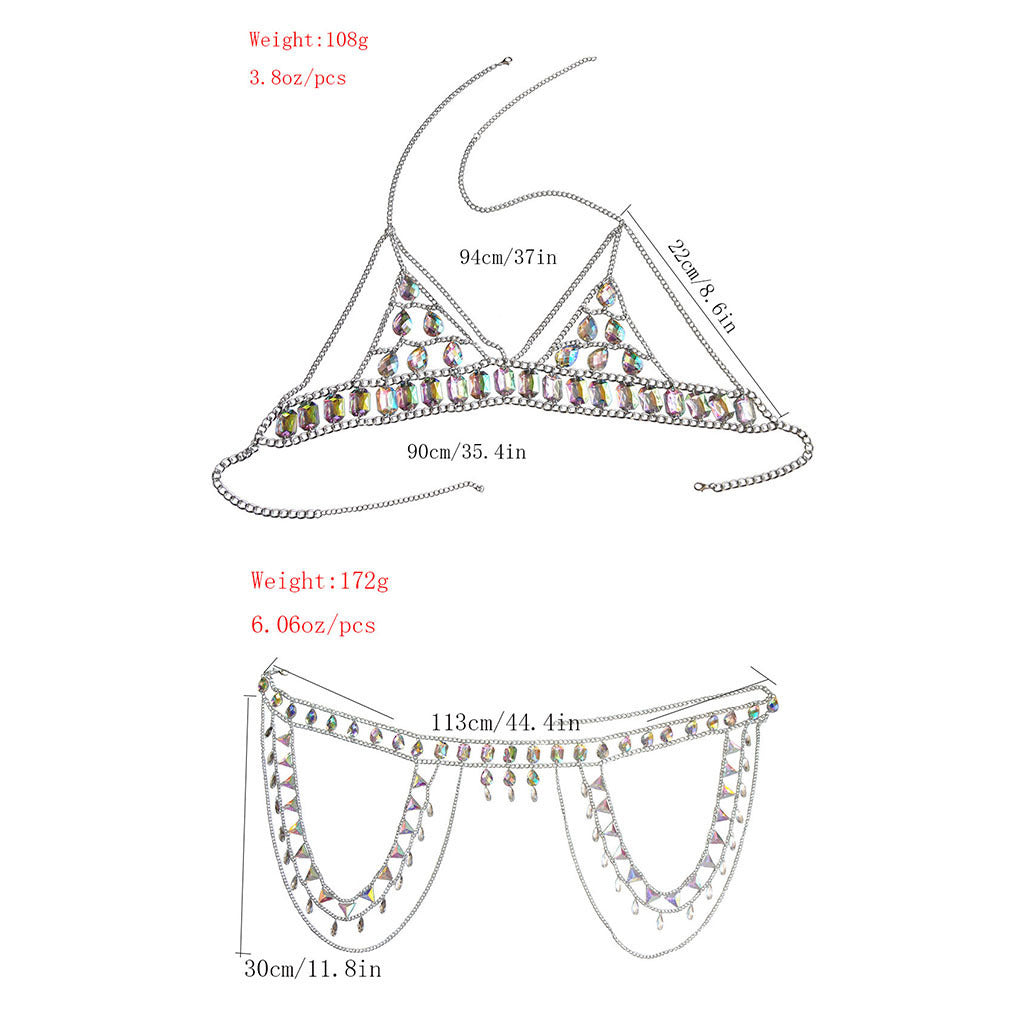 Mode été alliage soutien-gorge chaîne acrylique Bikini poitrine collier taille chaîne costume