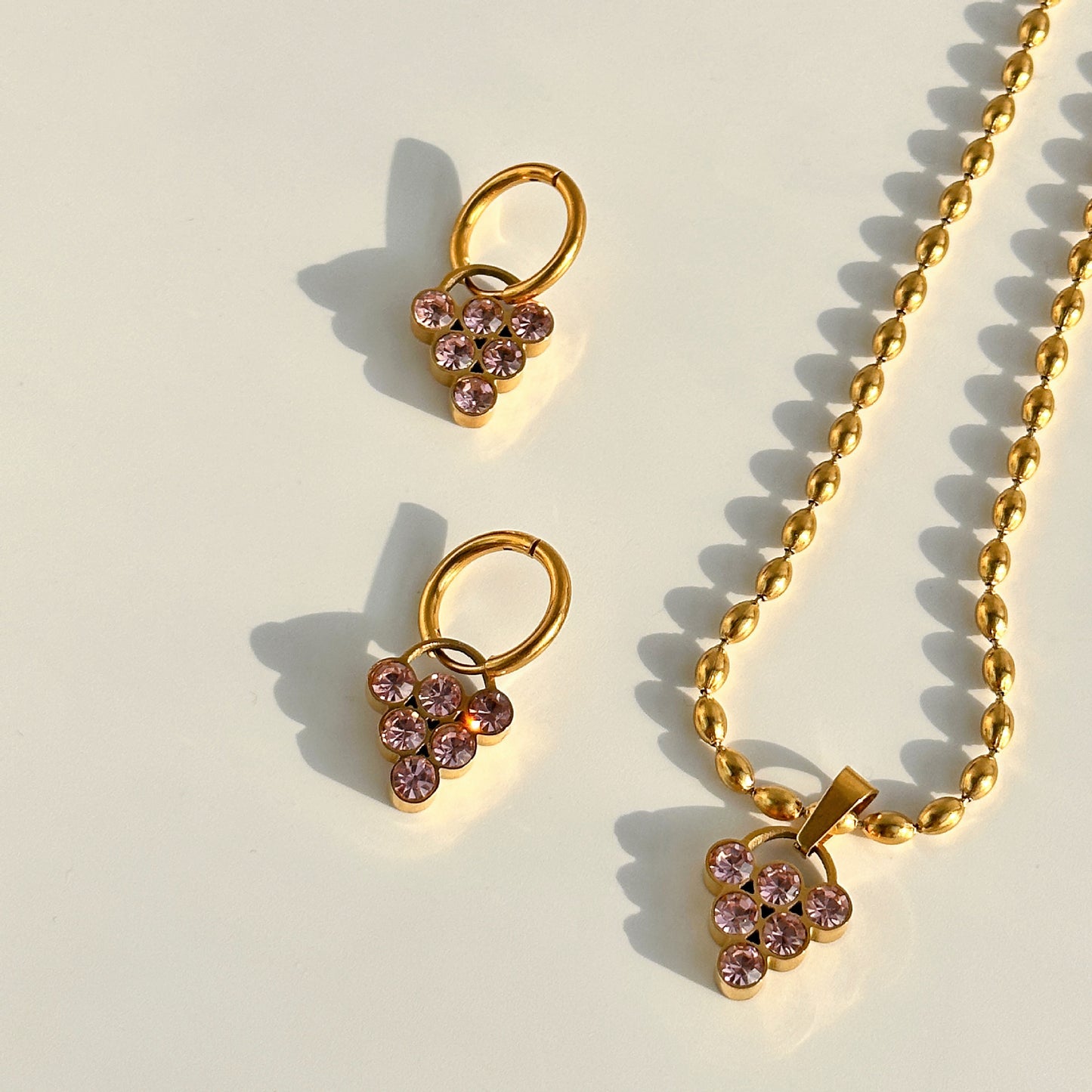 18K Electroplated Titanium Steel Grape Zircon Christmas Tower Earrings Necklace