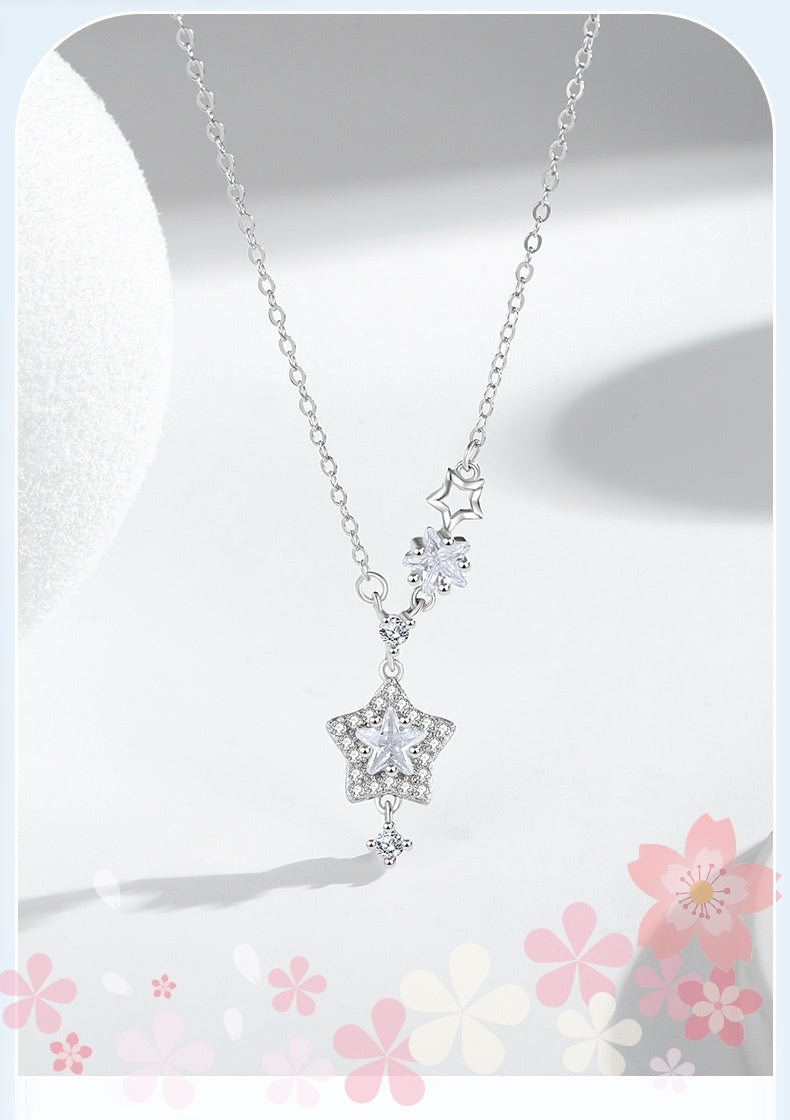 Sterling Silver 925 Necklace Women's Simple Non-mainstream Style Zircon Clavicle Chain