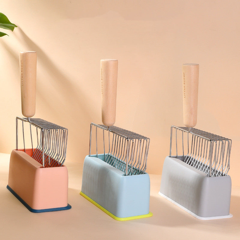 Filtro de Metal juego para pala para arena de gatos, pala para limpieza de inodoro para mascotas, herramienta de limpieza de excrementos, mango de madera grande, suministros para mascotas