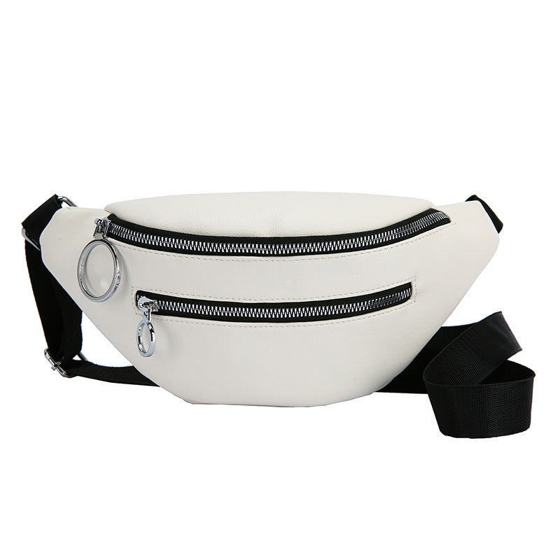 Bolso de cintura con cremallera doble de superficie suave informal de color sólido combinable con todo a la moda para mujer