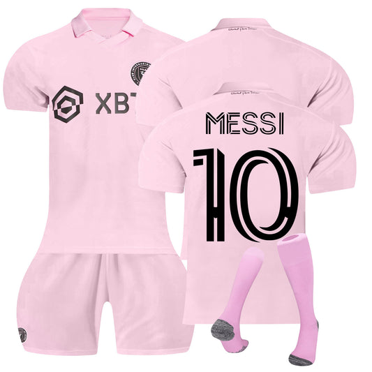 Inter Miami Messi No10 Kit de fútbol Partido en casa Camiseta de fútbol Camisetas de chándal Conjunto de pantalones cortos y calcetines para niños y hombres Conjunto de camiseta de fútbol para niños Jerseys Traje deportivo Chándal Trajes de entrenamiento