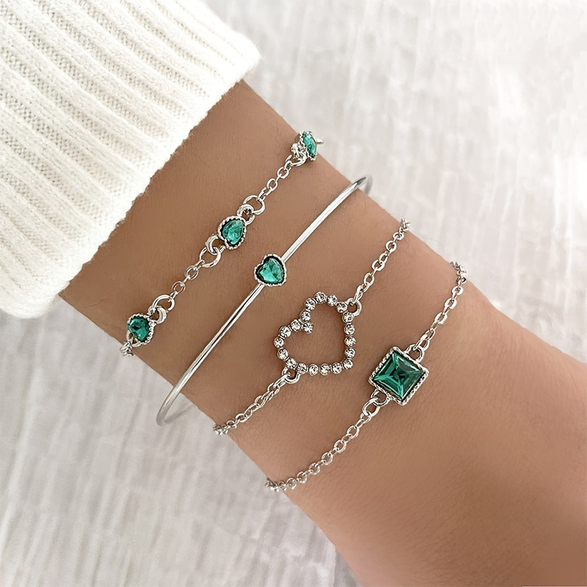 Bracelet de pierres précieuses carrées de luxe léger pour femme, entièrement bijou, cœur aimant, cœur de pêche
