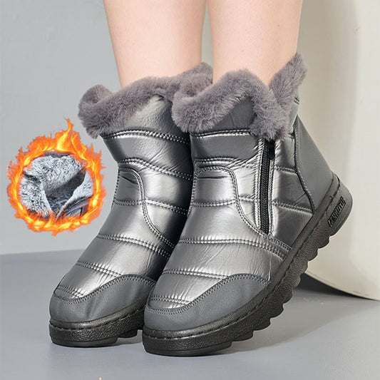 Bottes de neige épaisses en peluche pour femme, avec fermeture éclair latérale, plateforme haute, chaussures chaudes en coton, solides, imperméables, bottes de marche en polaire, hiver