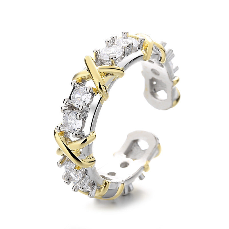 Bague en Zircon avec lettre X et croix de séparation des couleurs à la mode