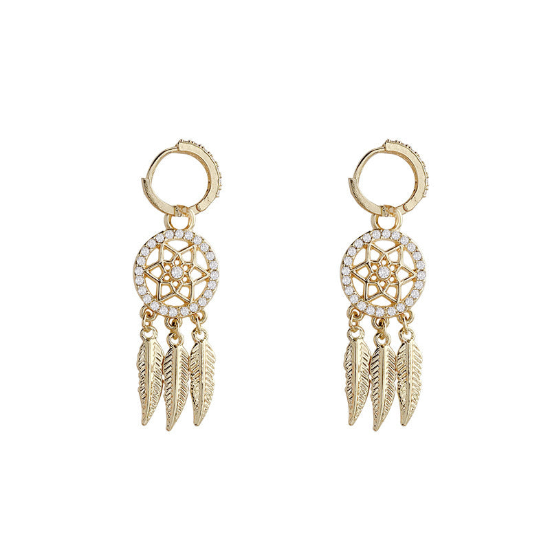Boucles d'oreilles à pampilles géométriques en maille d'aiguille en argent sterling avec diamants
